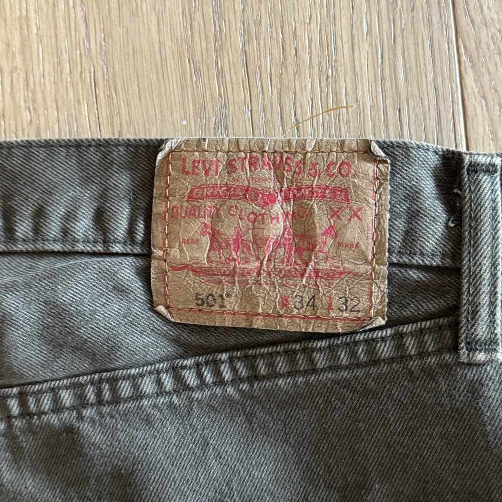 Vintage Levis 501xx Jeans Mens 34x32 Made in USA Olive Green Denim Military - Picture 10 of 15